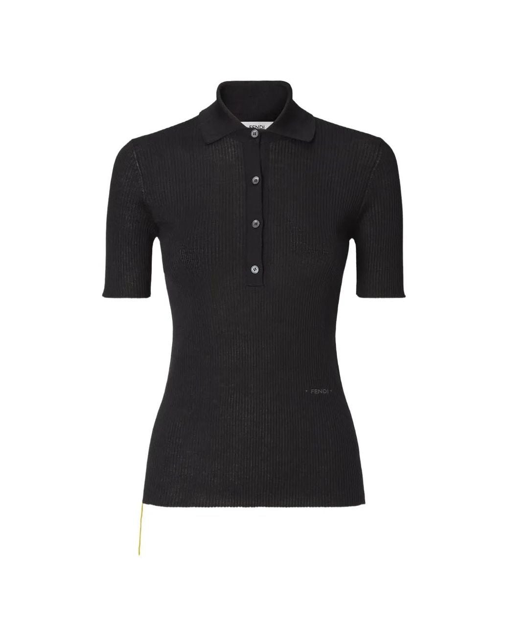 Fendi Black Ribbed-Knit Polo Shirt