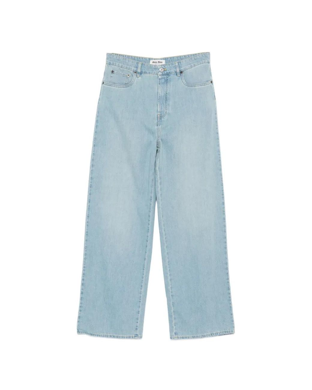 Miu Miu Blue Logo-Embroidered Wide-Leg Jeans