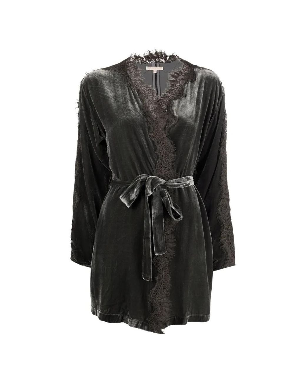 Gold Hawk Black Lace-Trim Belted Dressing Gown