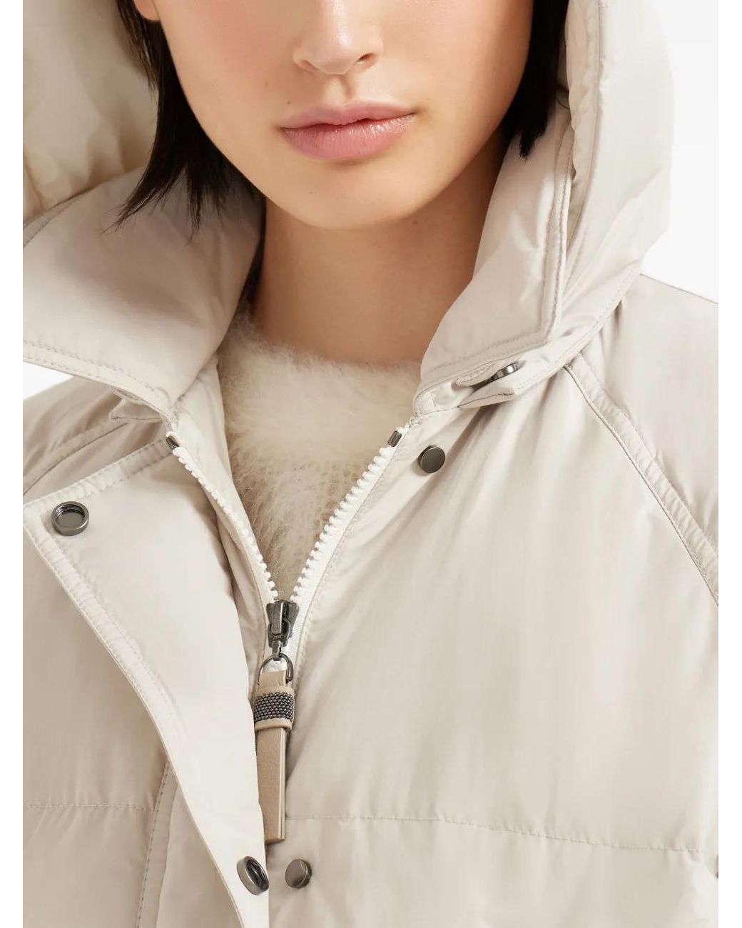 Brunello Cucinelli Natural Hooded Quilted Coat