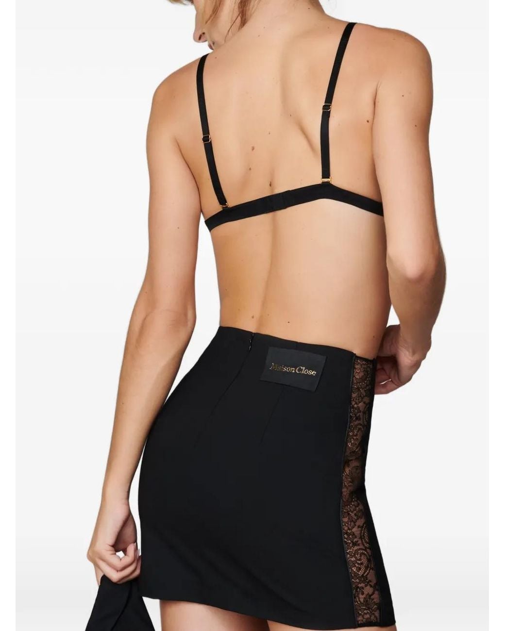 Maison Close Black Logo-Patch Lace-Detailing Skirt