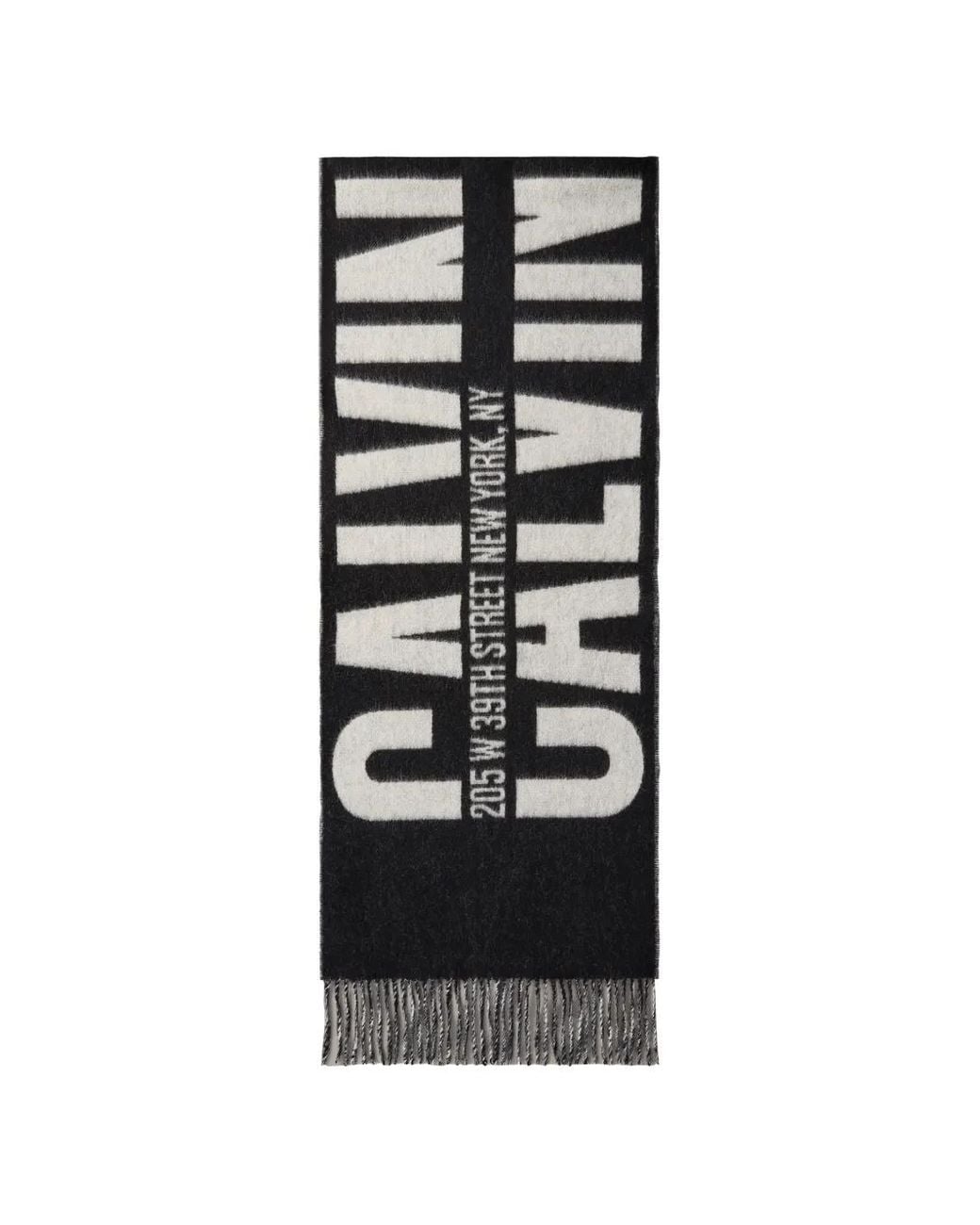 Calvin Klein Black Logo-Intarsia Fringed Scarf