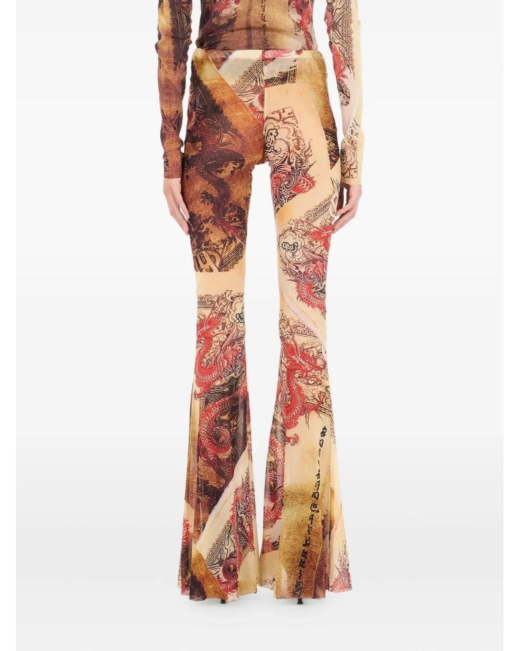 Roberto Cavalli Natural Flared Printed Trousers