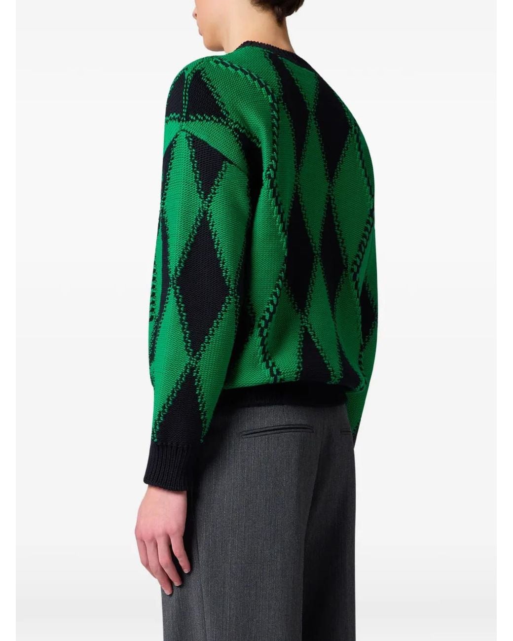 MSGM Green Argyle-Knit Sweater for men