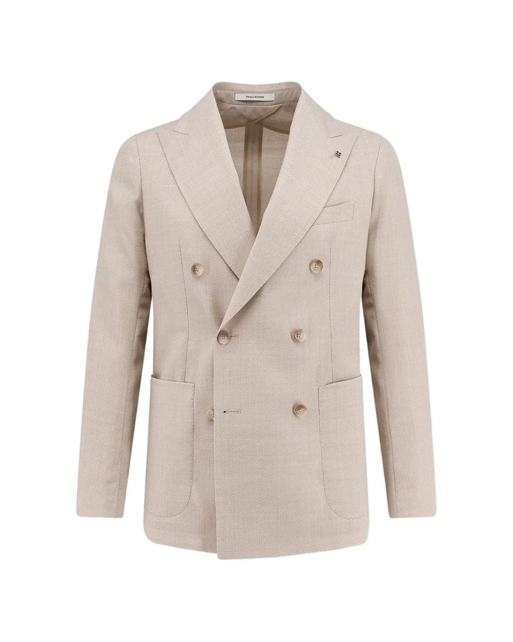 Tagliatore White Double-Breasted Herringbone Blazer for men