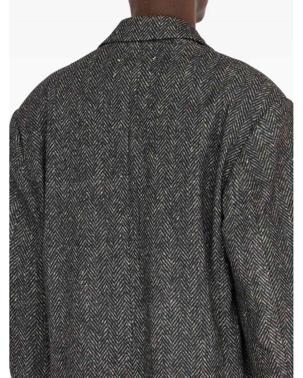 Maison Margiela Gray Herringbone Double-Breasted Coat for men
