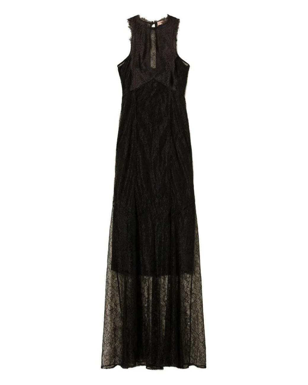 Twinset Black Halter Lace-Appliqué Maxi Dress