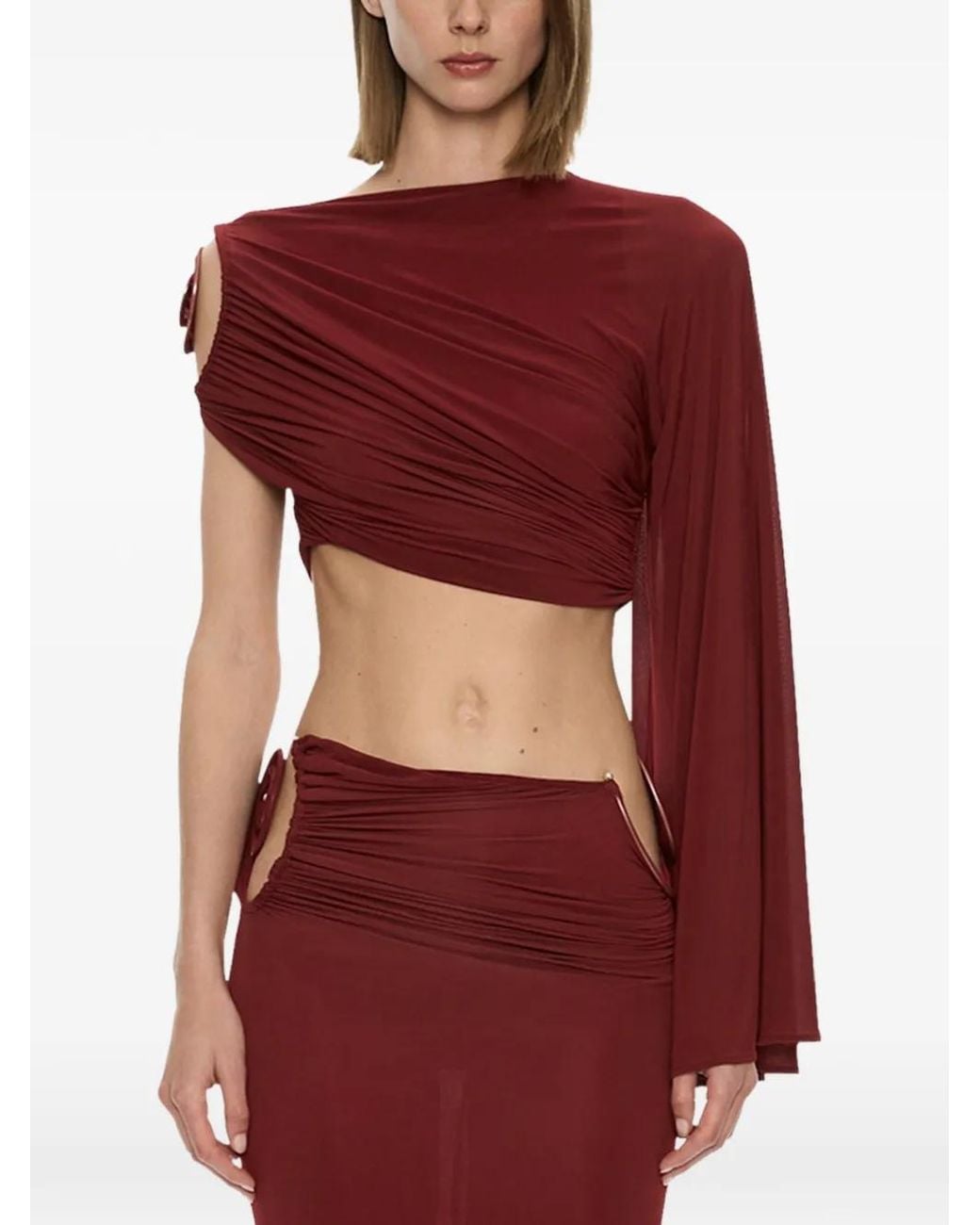 Christopher Esber Red Aurelia Sculpted Spiral Drape Blouse