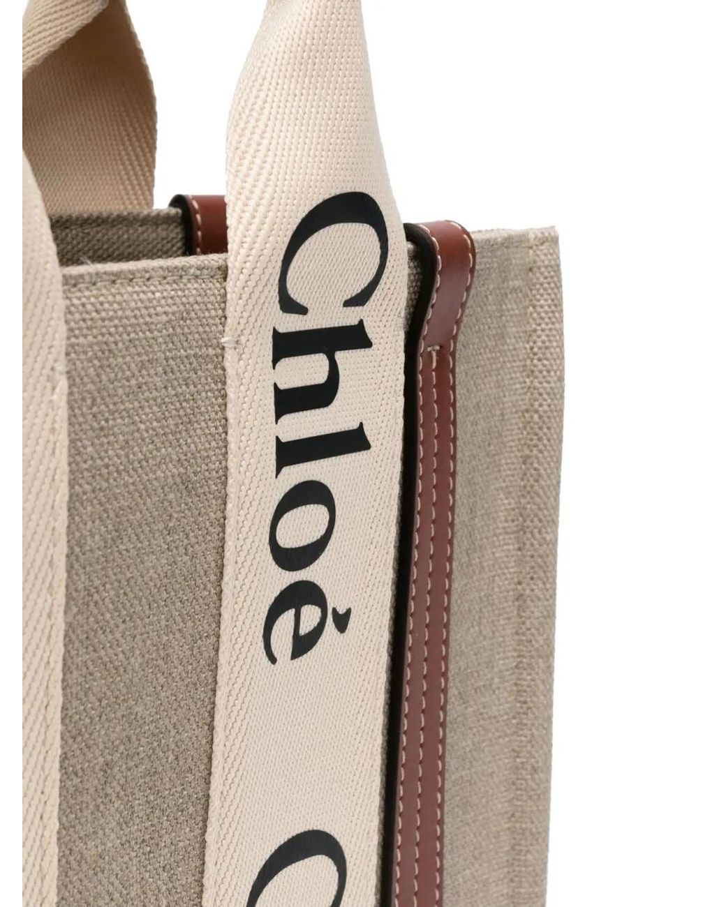 Chloé Natural Small Woody Logo-Print Tote Bag