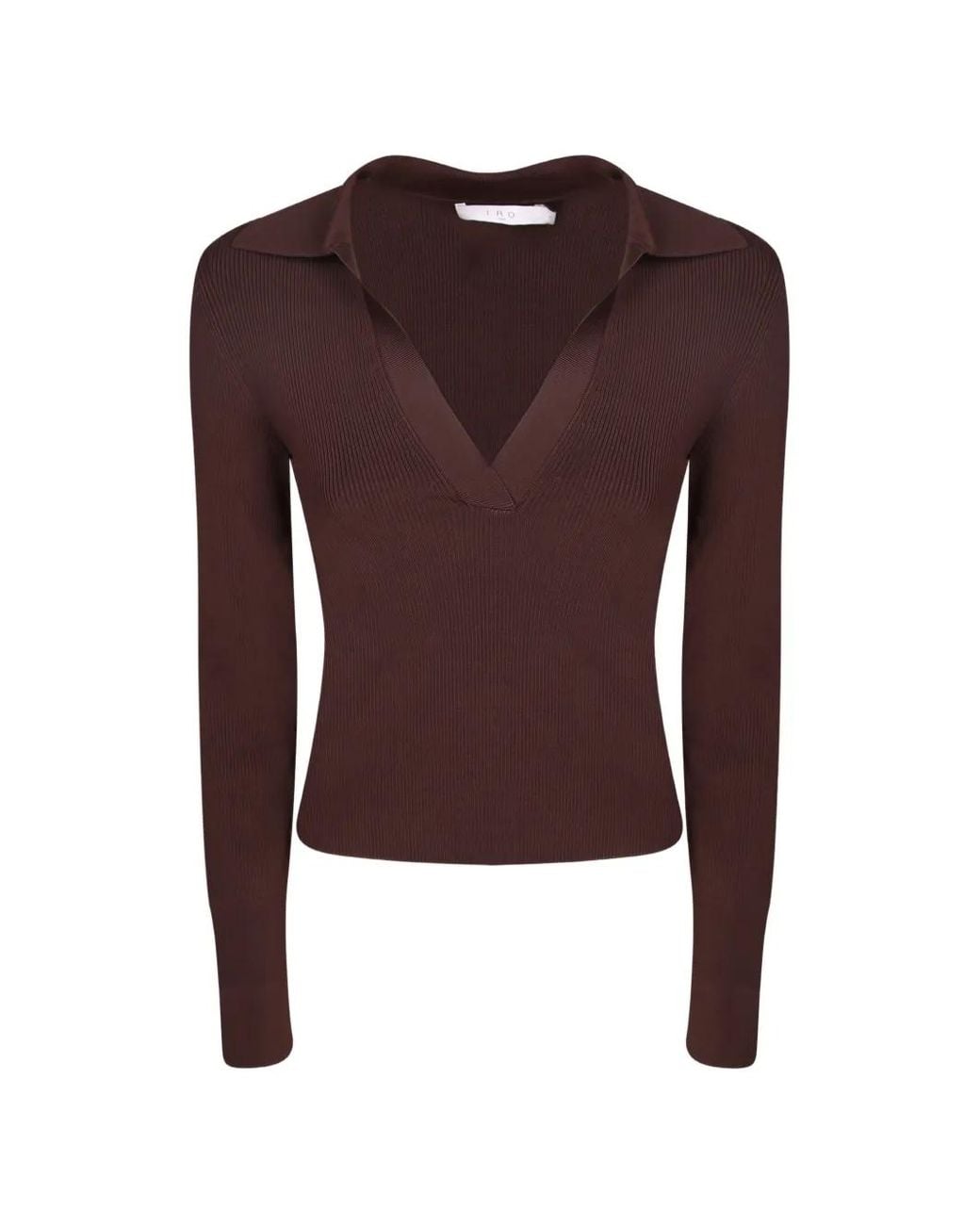 IRO Brown Waves Ribbed-Knit V-Neck Top