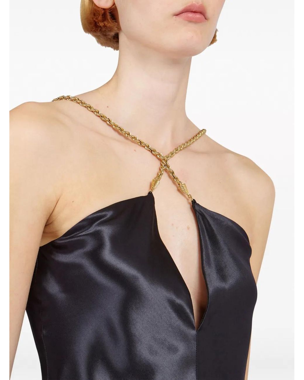 Ferragamo Black Silky Top With Golden Chain Strap