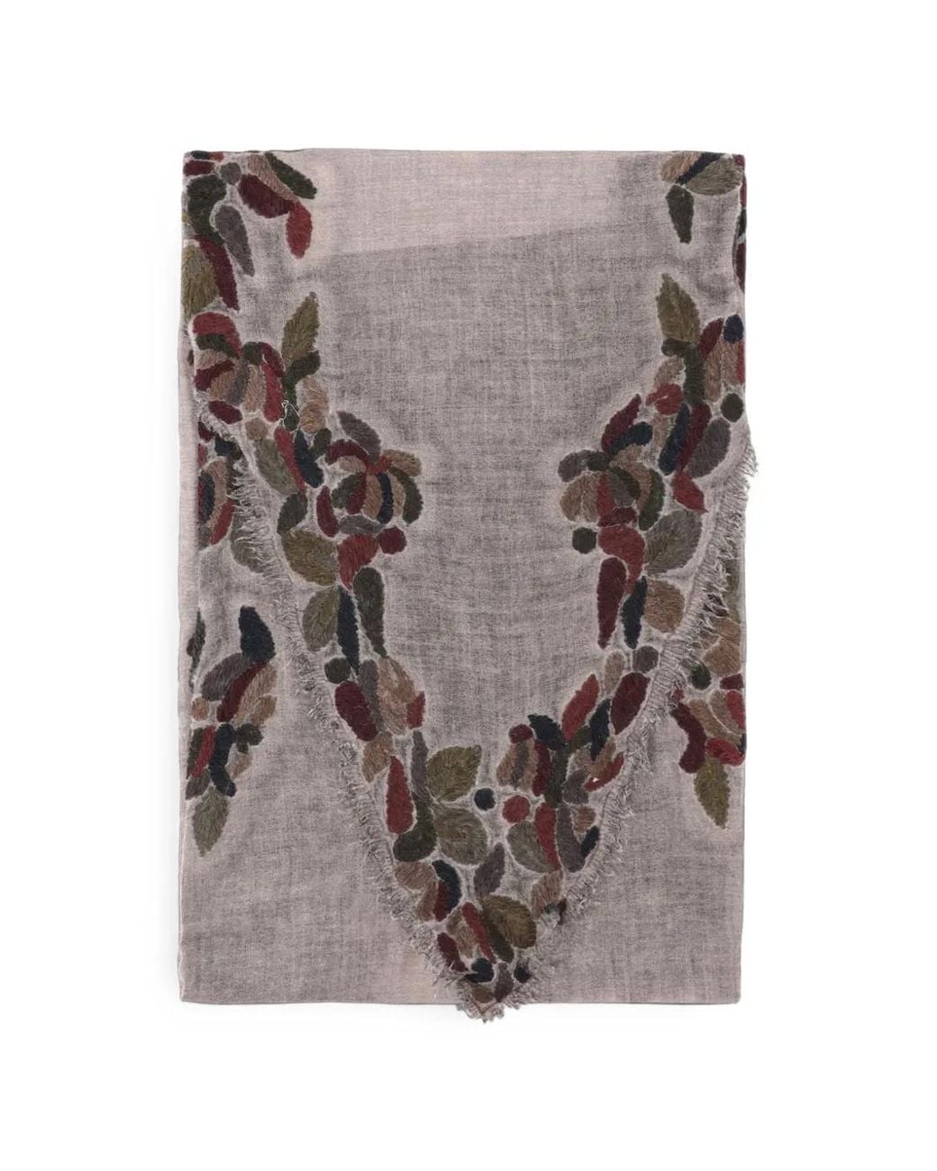 Faliero Sarti Gray Embroidered Frayed Scarf