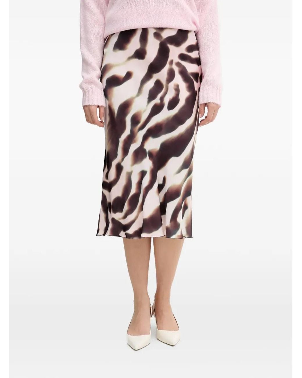 MARC AUREL White Animal-Print Mid Skirt