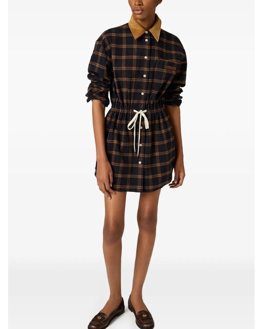 Miu Miu Black Checked Flannel Dress