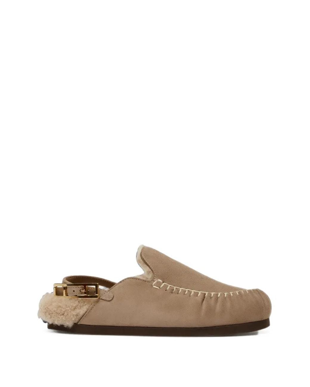 Fabiana Filippi White Shearling-Lined Whipstitch-Trim Loafers