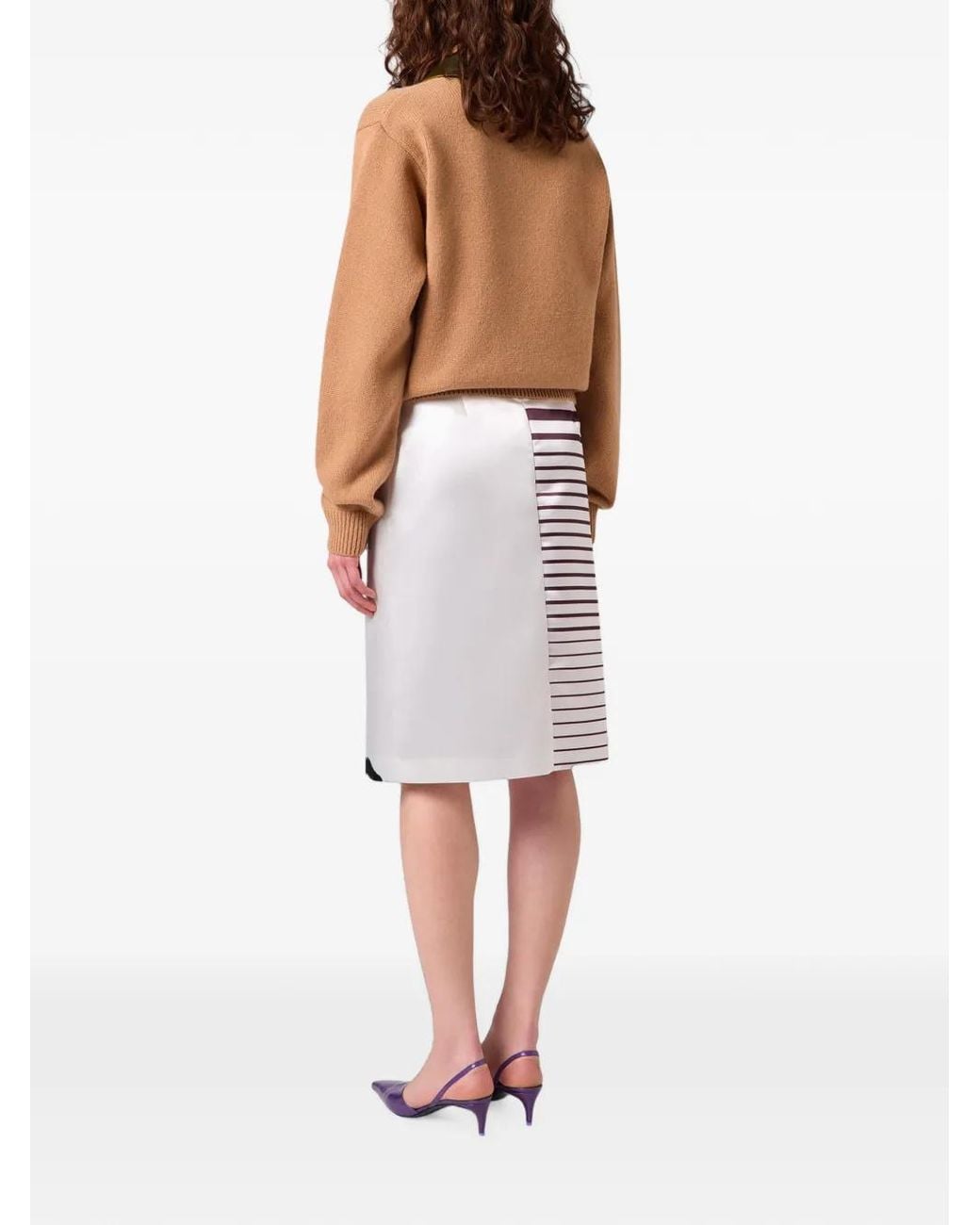 MSGM White Cat-Print Midi Skirt