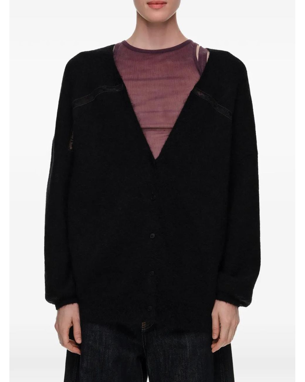 Bimba Y Lola Black Mohair Wool And Lace Cardigan