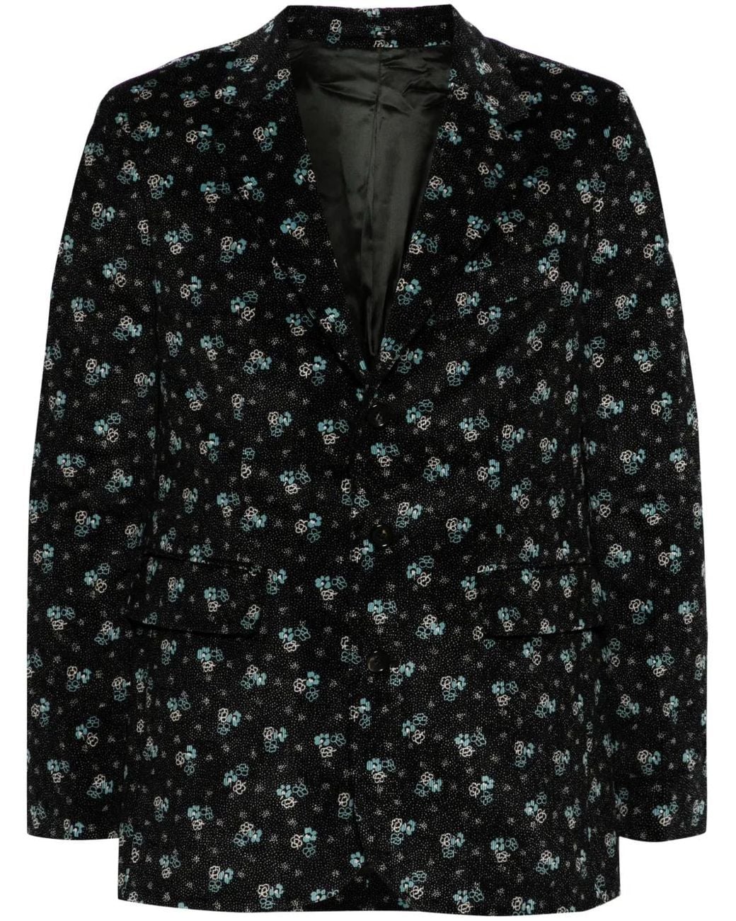 Bode Black Chicory Floral-Print Corduroy Blazer for men