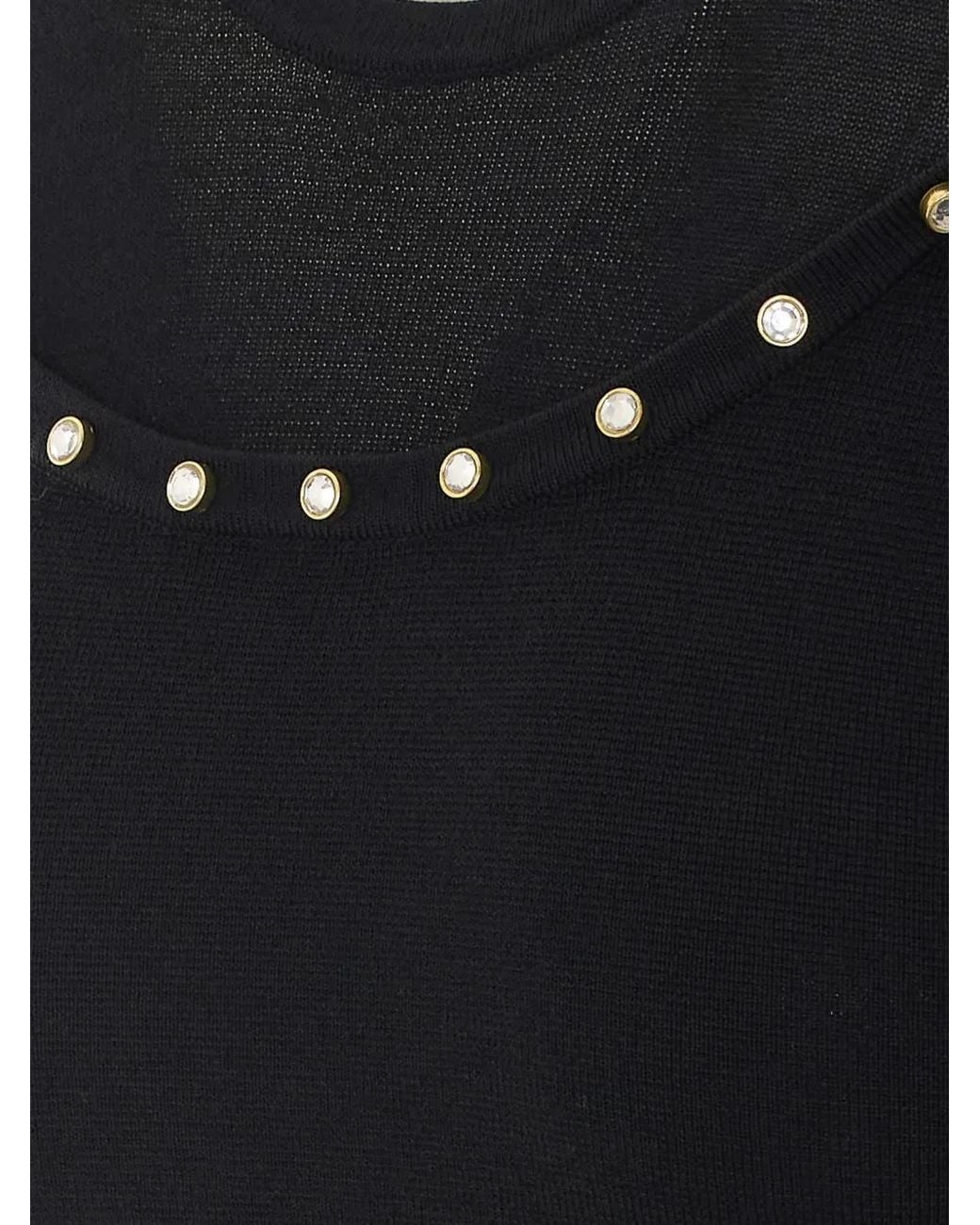 Liu Jo Black Rhinestone-Embellished Cold-Shoulder Dress