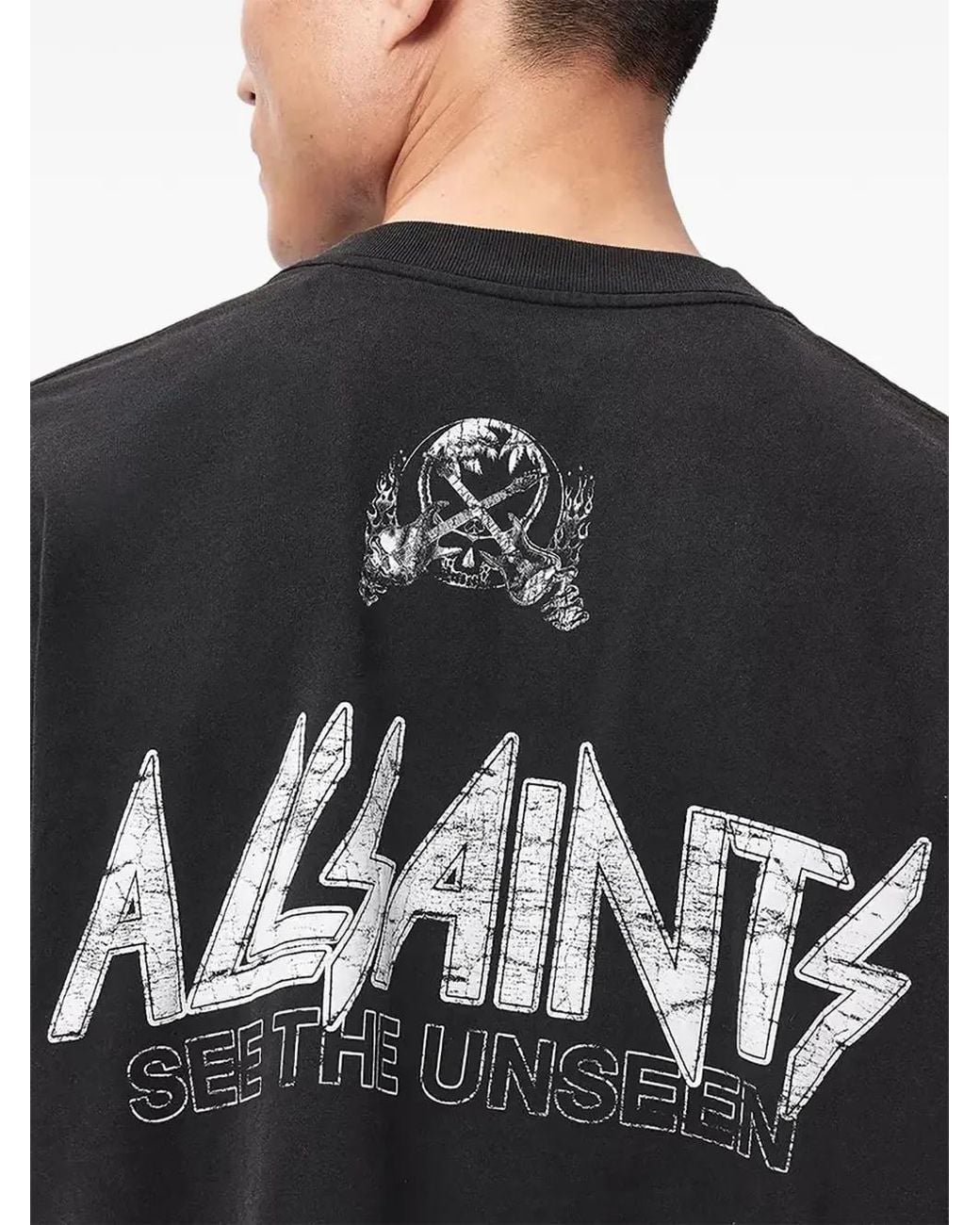 AllSaints Black Logo-Print Cotton T-Shirt for men