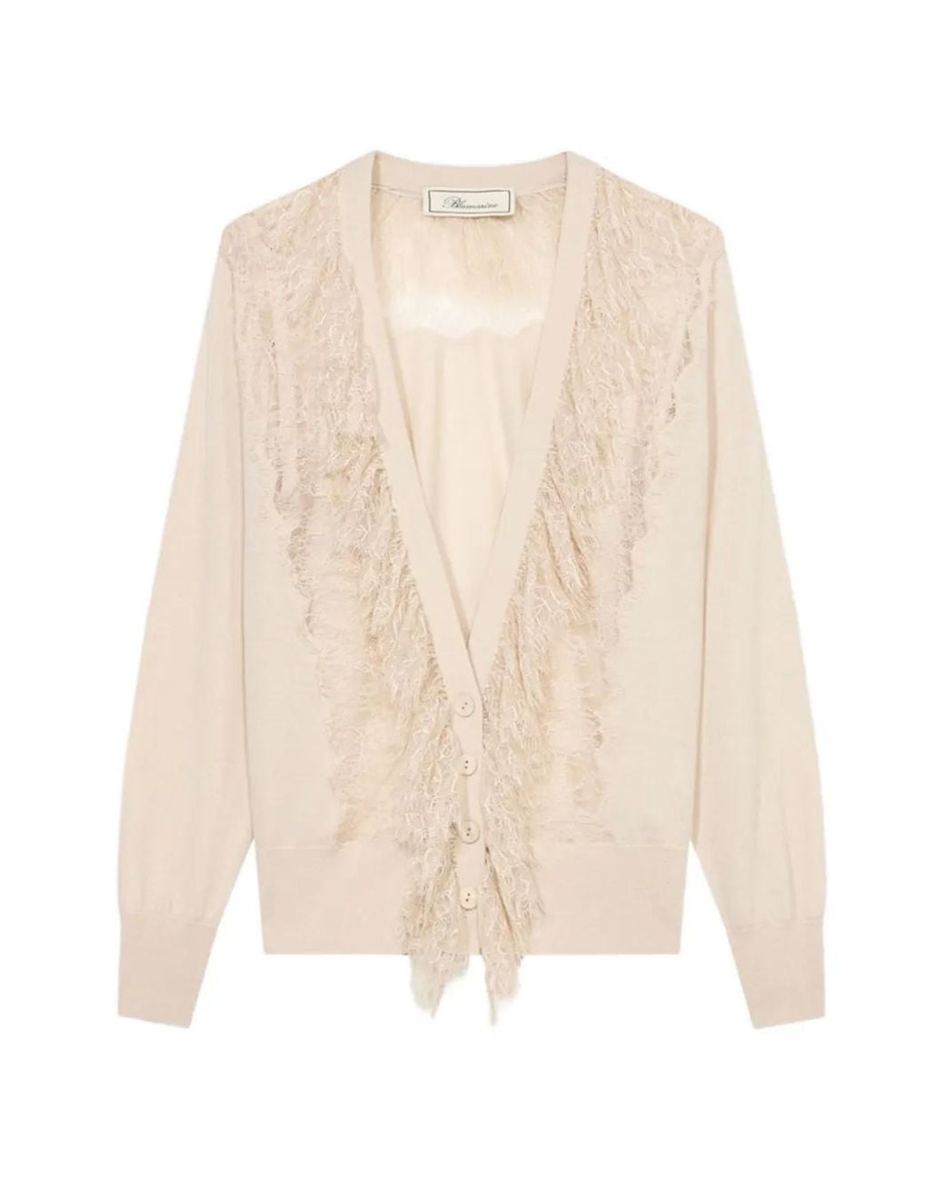 Blumarine White Cardigan À Volants Et Finitions En Dentelle