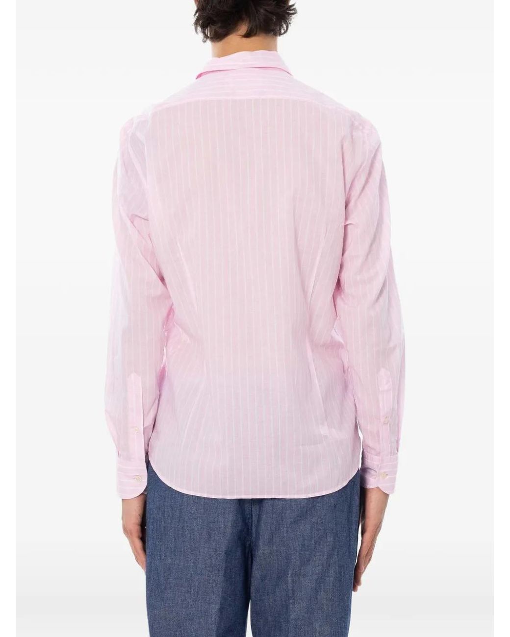 Mc2 Saint Barth Pink Striped Cotton-Voile Shirt for men
