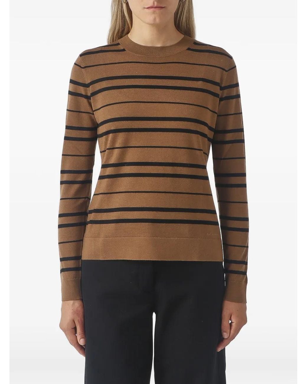 Max Mara Brown Striped Virgin Wool Crewneck Jumper