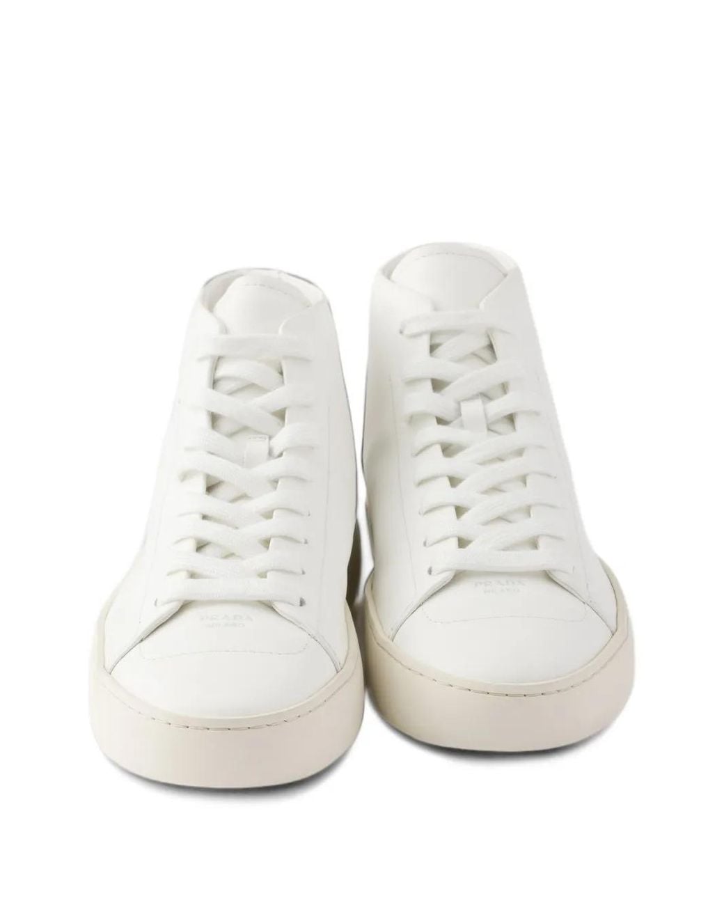 Prada White Court Leather High-Top Sneakers