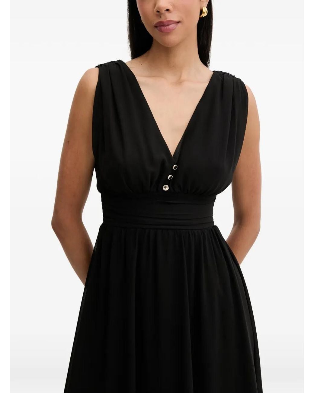 Morgan Black Button-Detail Ruched Mini Dress