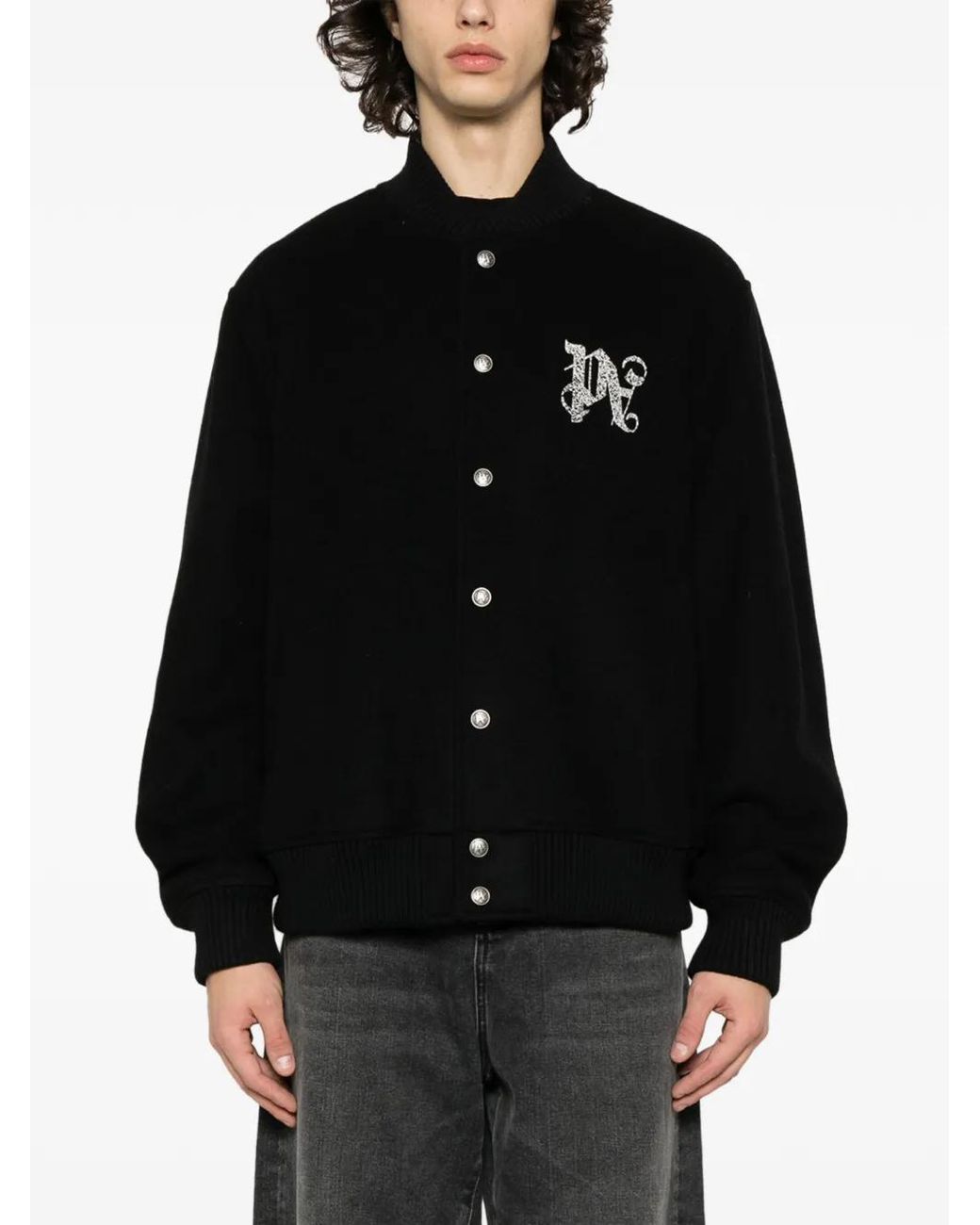 Palm Angels Black Monogram-Embroidered Bomber Jacket for men