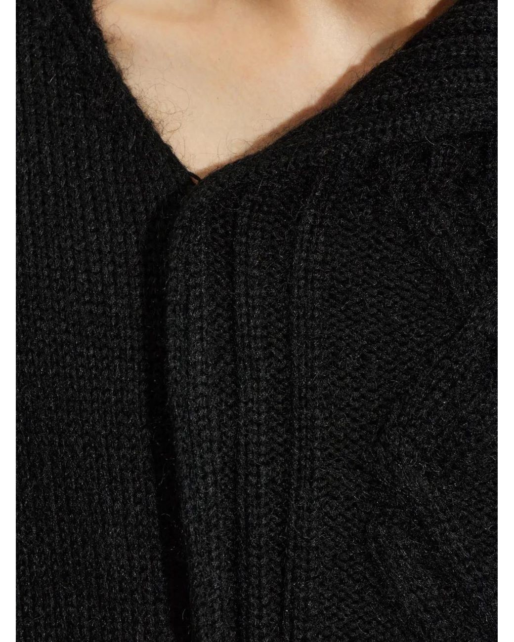 Yohji Yamamoto Black Cable-Knit Asymmetric Sweater for men