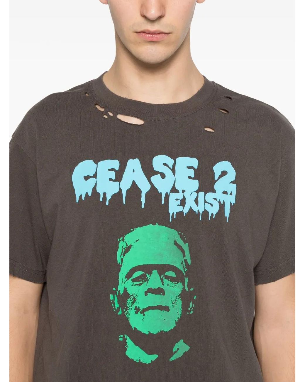 DAGGER Gray Graphic-Print Distressed T-Shirt for men