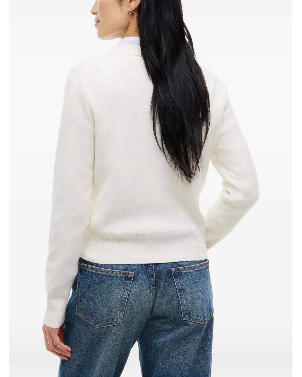 Tommy Hilfiger White Crew-Neck Embroidered Sweater