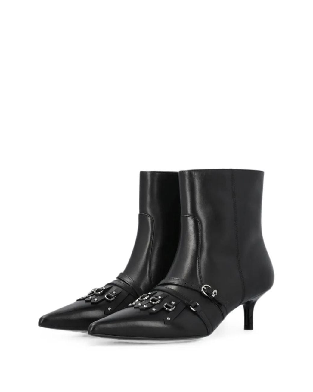 Pinko Black Fringe-Detail Buckled Ankle Boots
