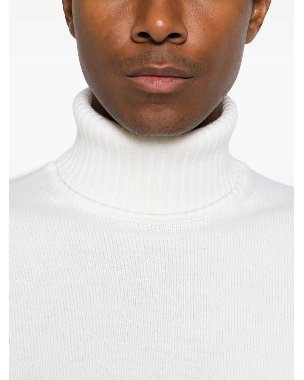 Heritage White Roll-Neck Ribbed-Trim Sweater for men