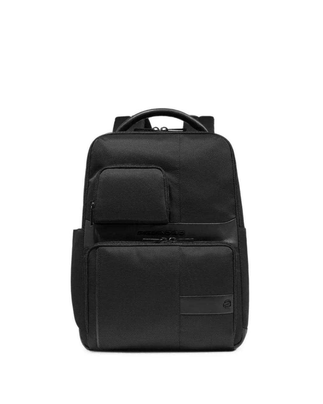 Piquadro Black Logo-Plaque Panelled Backpack