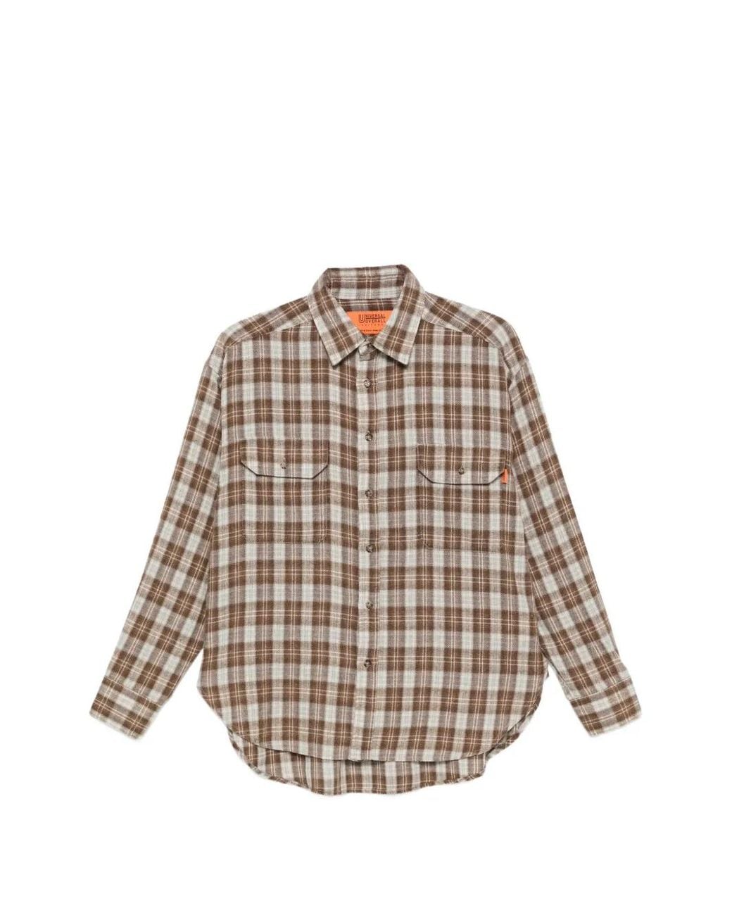 Universal Overall White Check-Pattern Flap-Pocket Shirt
