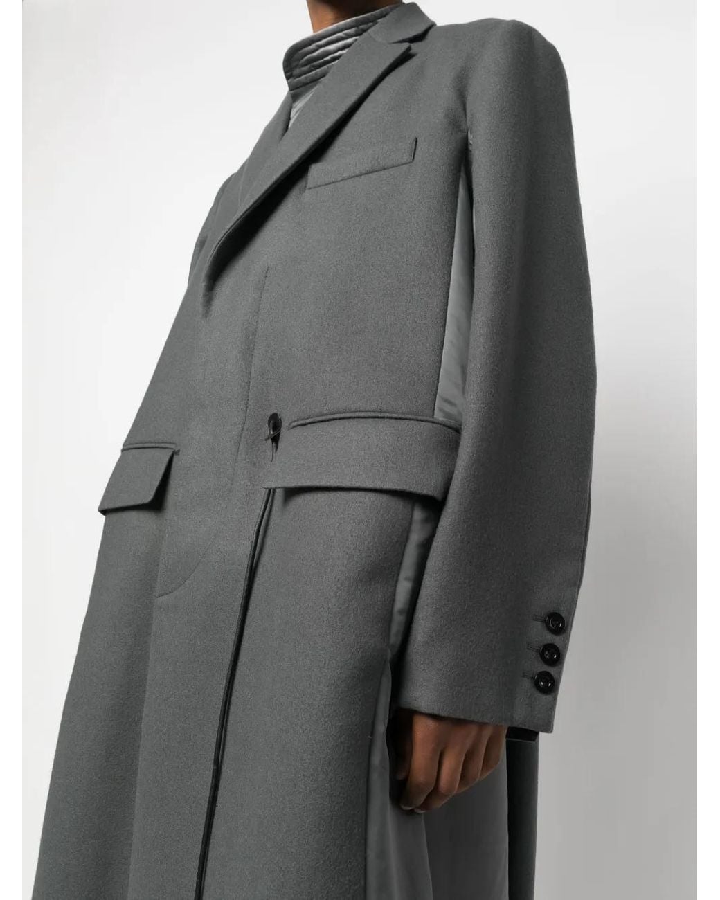 Sacai Gray Drawstring Wool Trench Coat for men