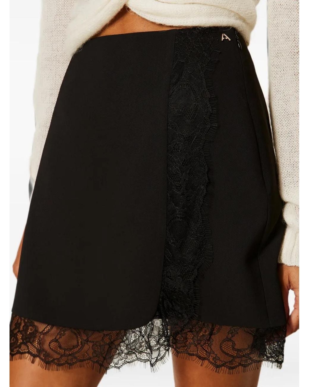 Twinset Black Minijupe En Crêpe À Finitions En Dentelle