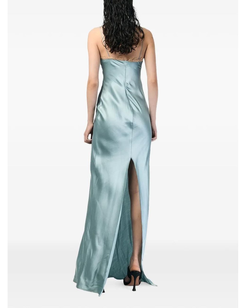 ANDRA ANDREESCU Blue Lace-Trim Halterneck Maxi Dress