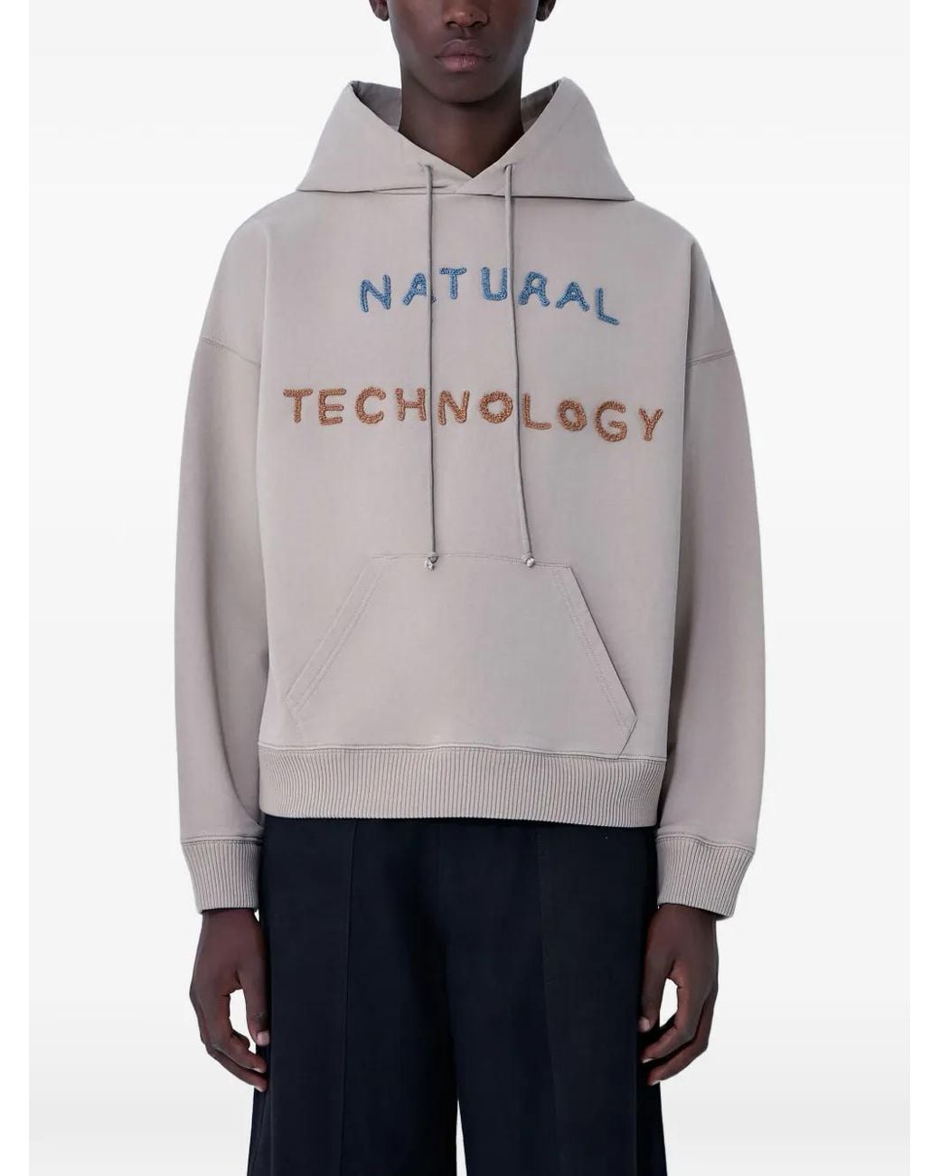 STORY mfg. Gray Hooded Text-Motif Sweater for men