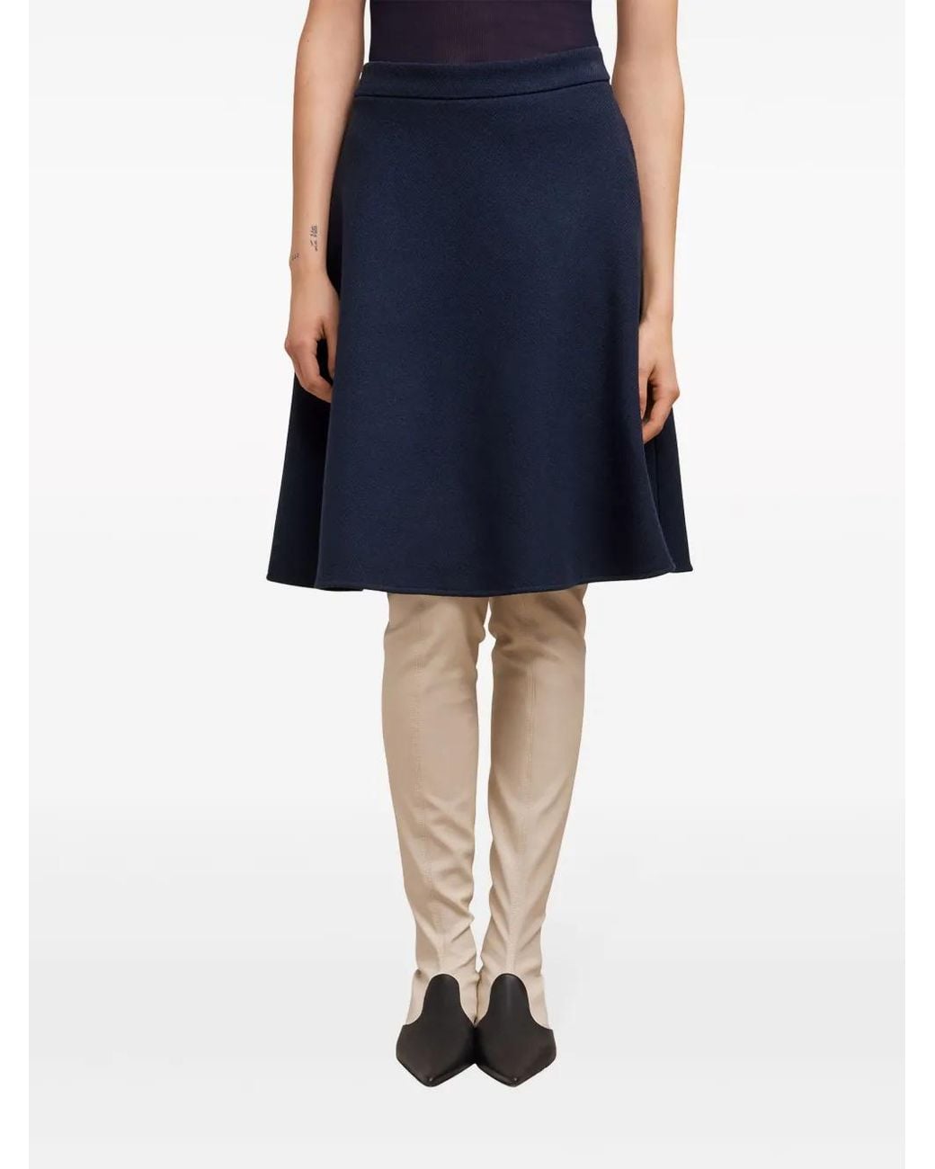 AMI Blue Viring-Wool Blend A-Line Skirt