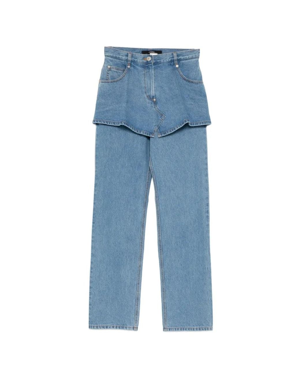 Pushbutton Blue Layered Peplum Jeans