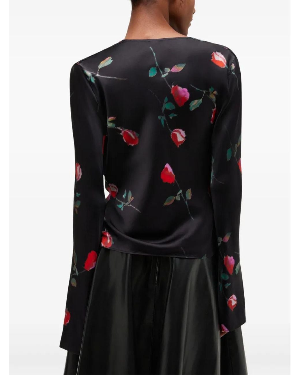 Ganni Black Printed Satin Blouse