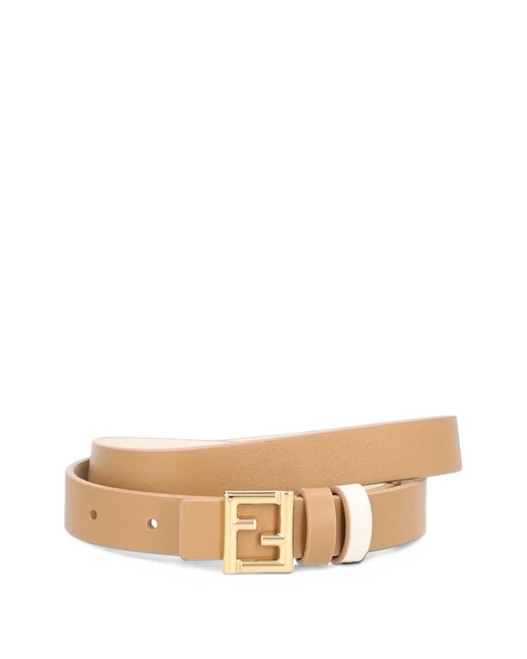 Fendi Natural Camel And Parchment Colour Leather 20 Mm Reversible Belt
