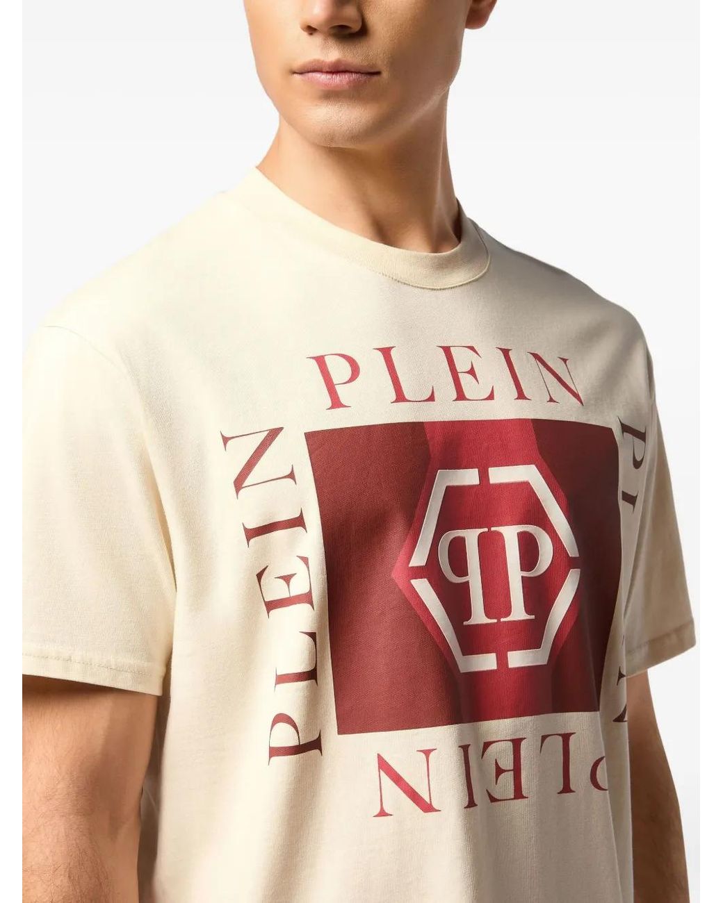 Philipp Plein Pink Printed Round Neck T-Shirt Hexagon for men