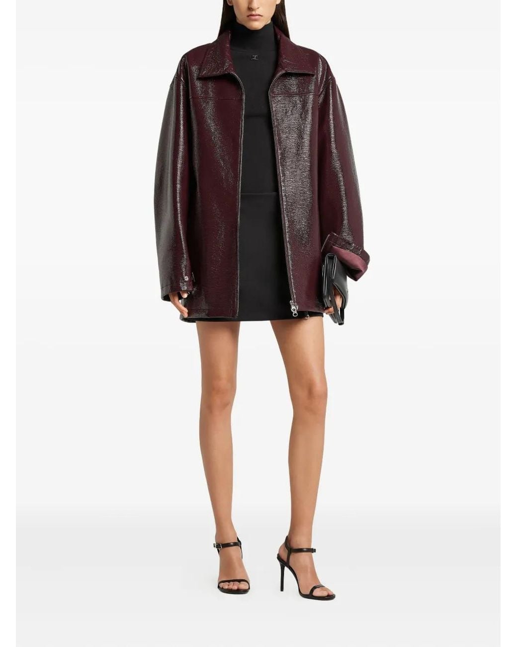 Courreges Brown Vinyl Bomber Jacket
