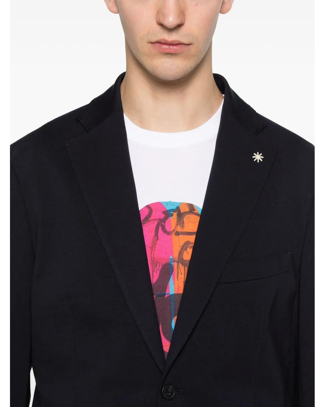 Manuel Ritz Blue Notched-Lapels Patch-Pockets Blazer for men