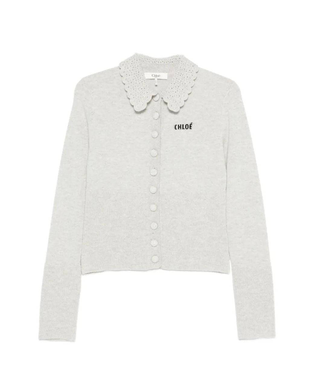 Chloé White Crocheted Collar Wool Cardigan
