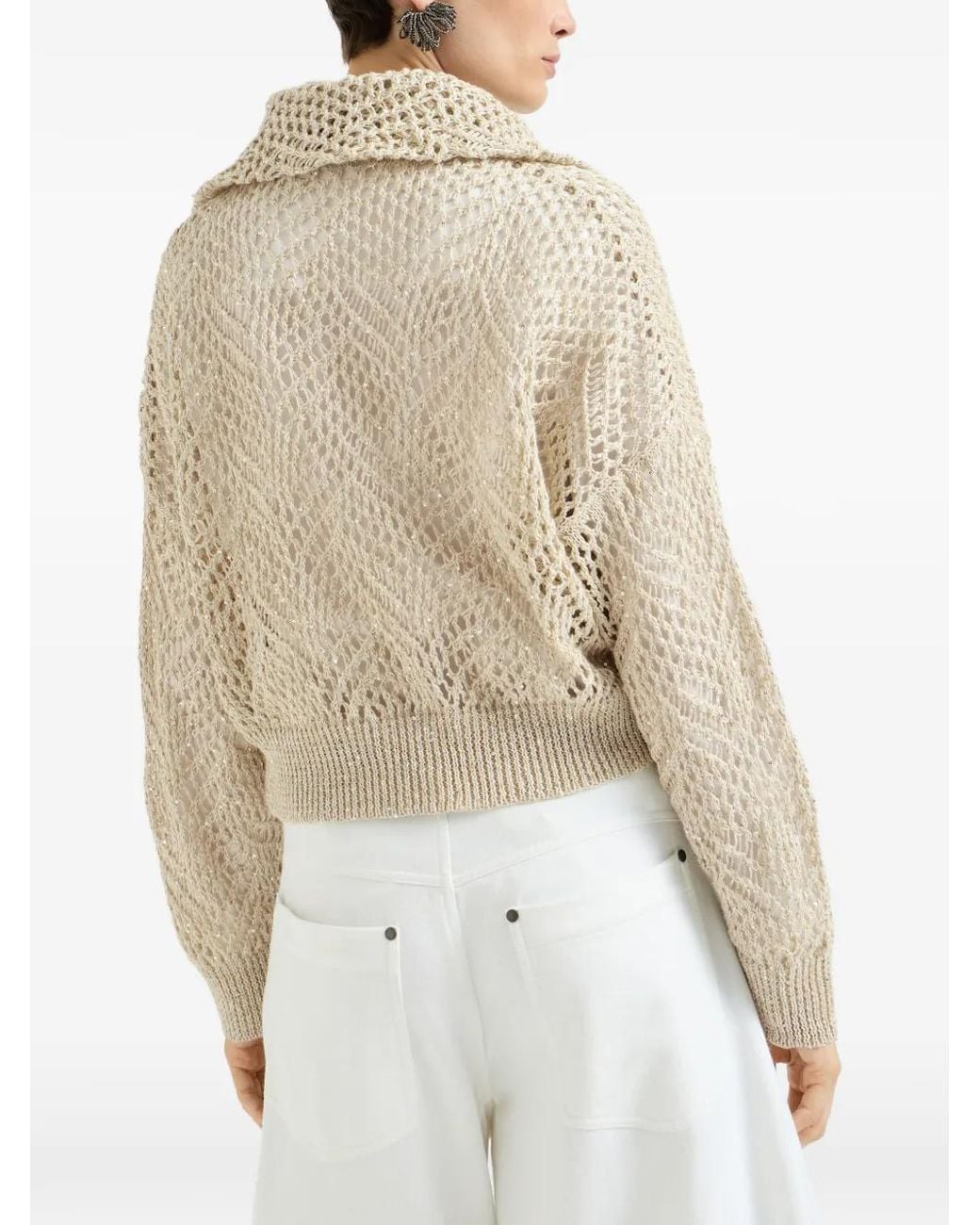 Brunello Cucinelli Natural Dazzling Abstract Leaf Cardigan